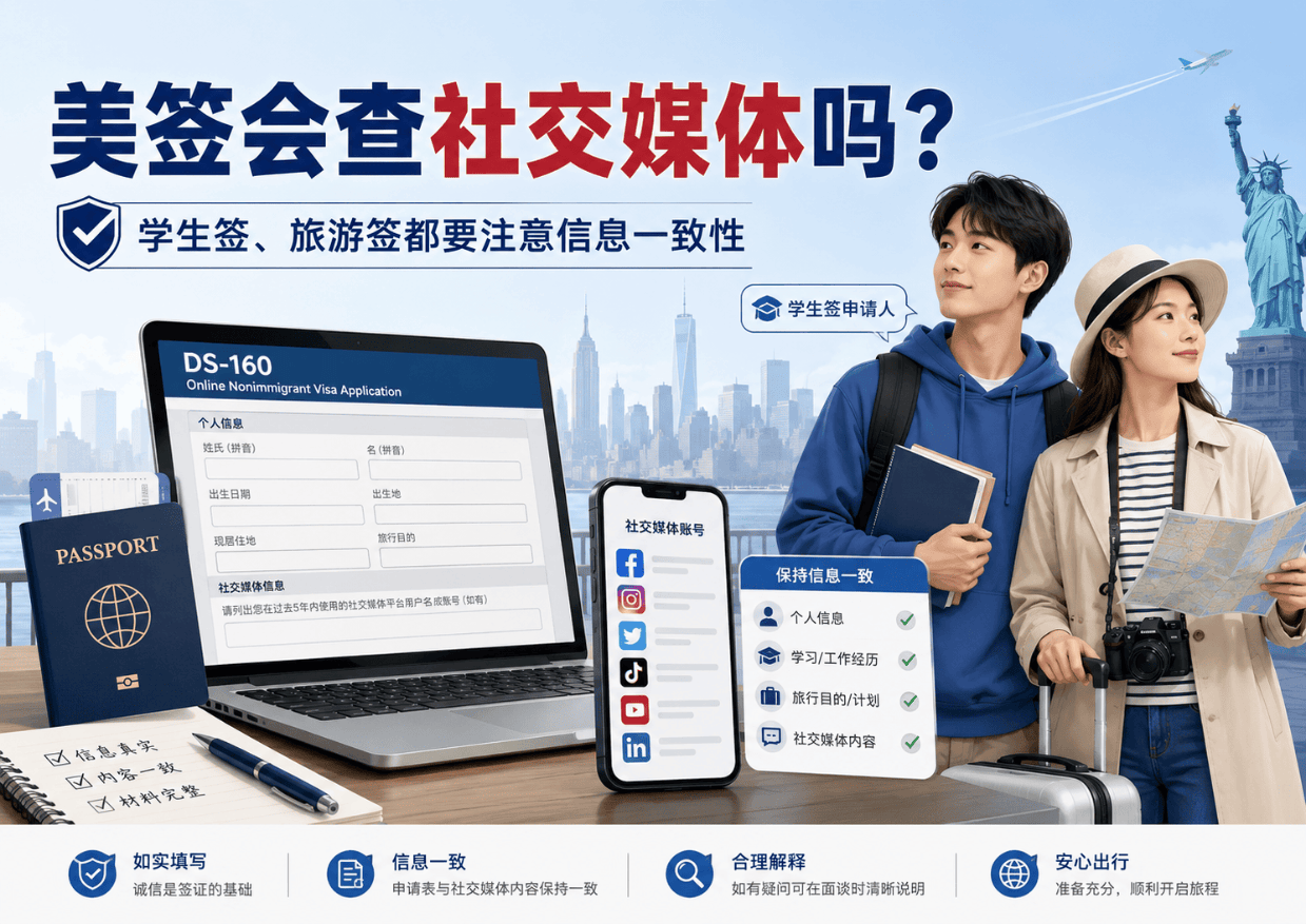 美签会查社交媒体吗?学生签和旅游签都要注意