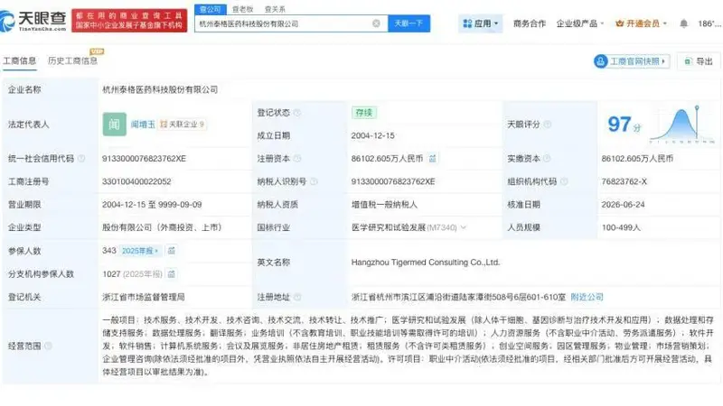 泰格医药法定代表人变更