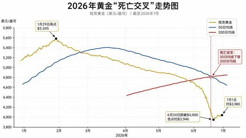 50天暴跌736美元！黄金“死亡交叉”拉响最高级别警报，更大危险还在后面？