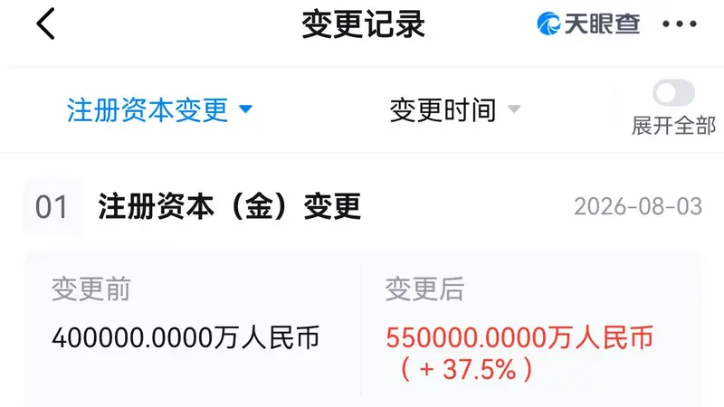 MiniMax关联公司注册资本增至55亿元