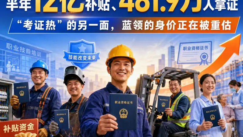 半年12亿补贴、481.9万人拿证：“考证热”的另一面，蓝领的身价正在被重估