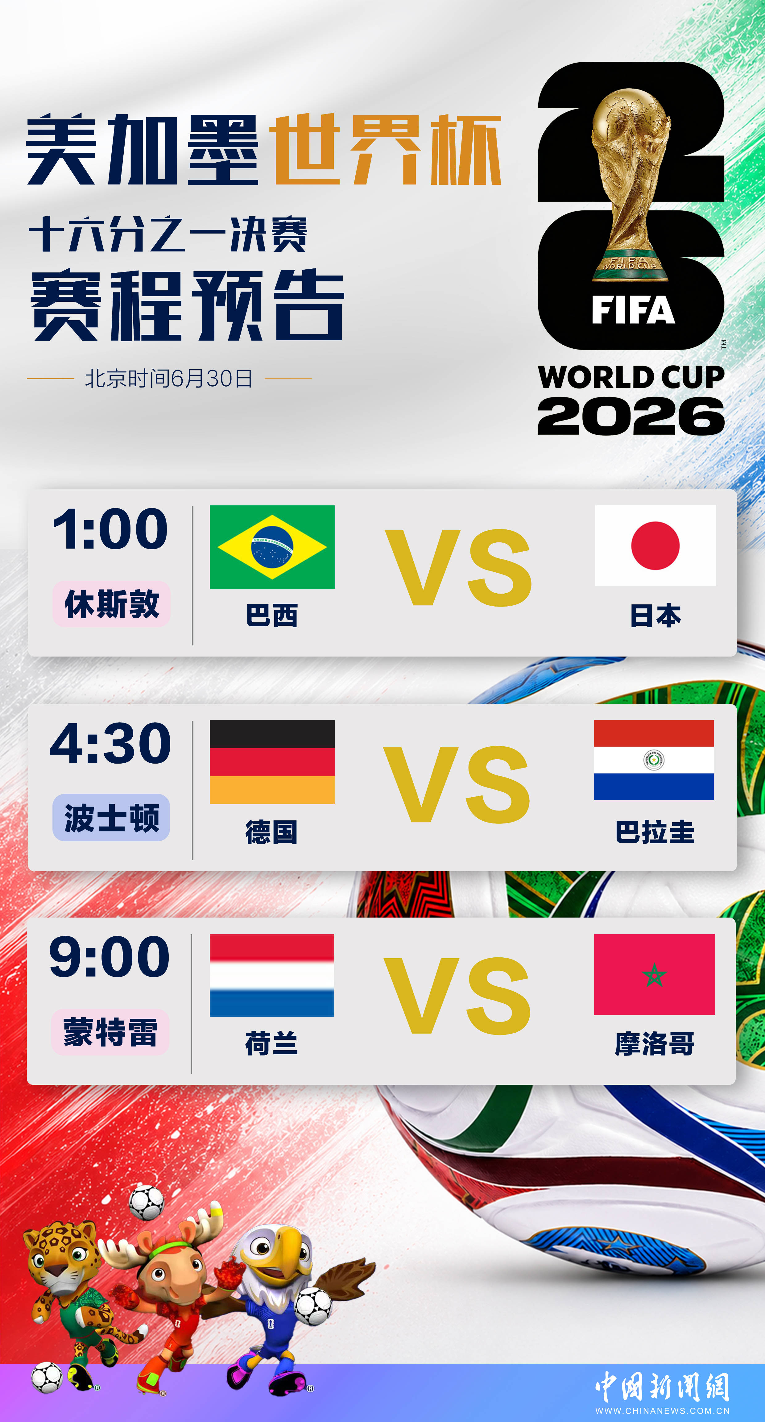 美加墨世界杯：巴西德国荷兰三大豪门将出战
