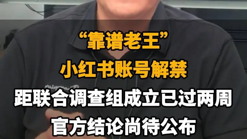 【“靠谱老王”小红书账号解禁，距联合调查组成立已过两周，官方结论尚待公布】