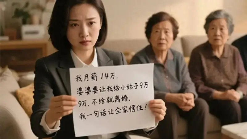 我月薪14万,婆婆让我给小姑子9万,不给就离婚,我让全家愣住!