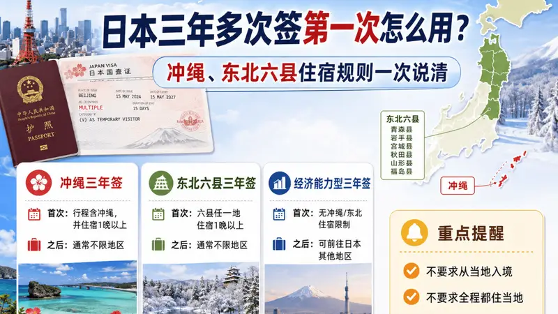 日本三年多次签第一次怎么用?冲绳、东北六县住宿规则一次说清