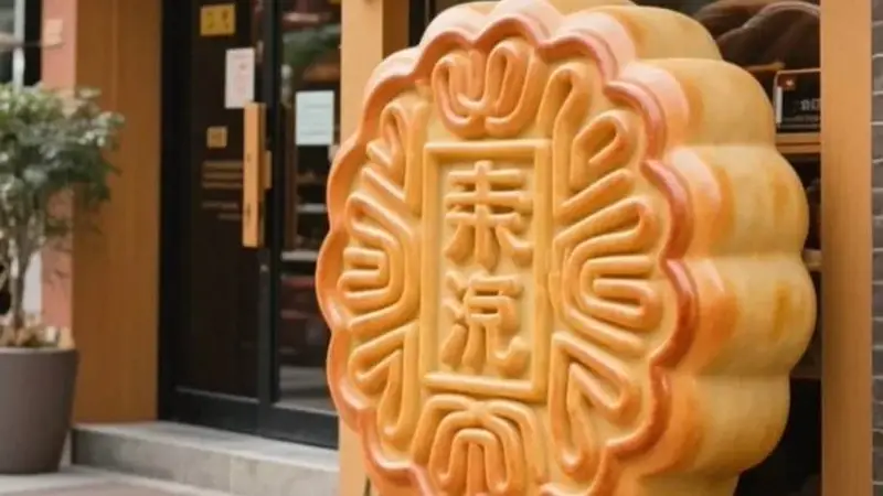 大型仿真月饼雕塑 以放大化的艺术形态把这份藏在日常美食里的情感具象化