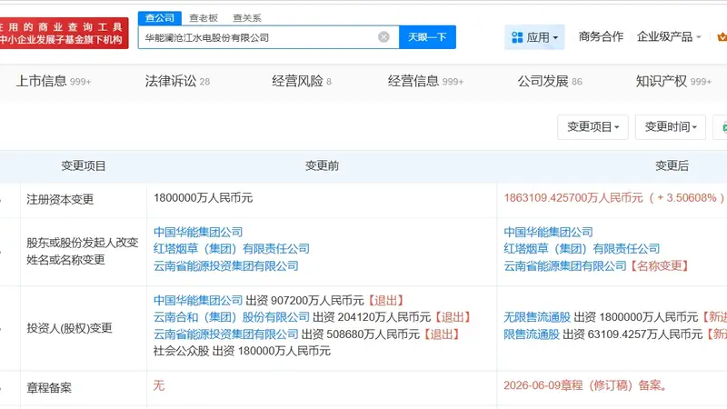 华能水电增资至约186.3亿元