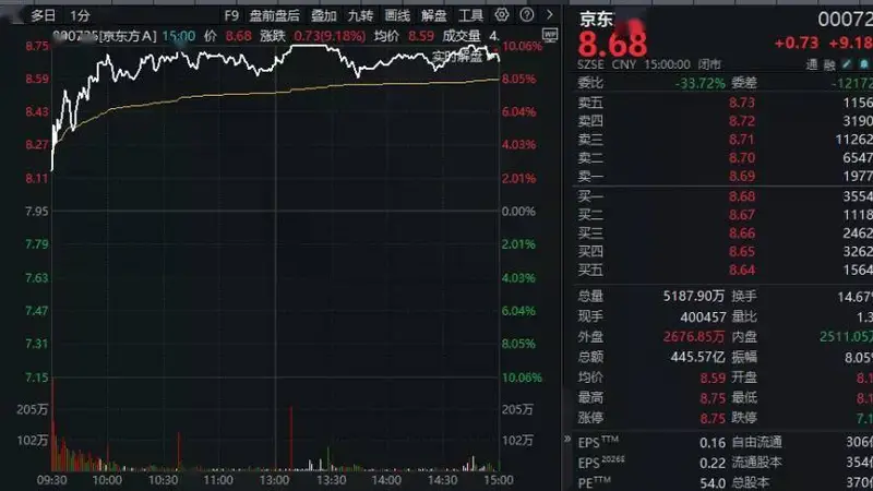 一个多月股价翻倍！000725，收官日拿下第一