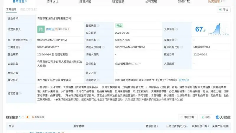 家家悦在青岛成立新公司