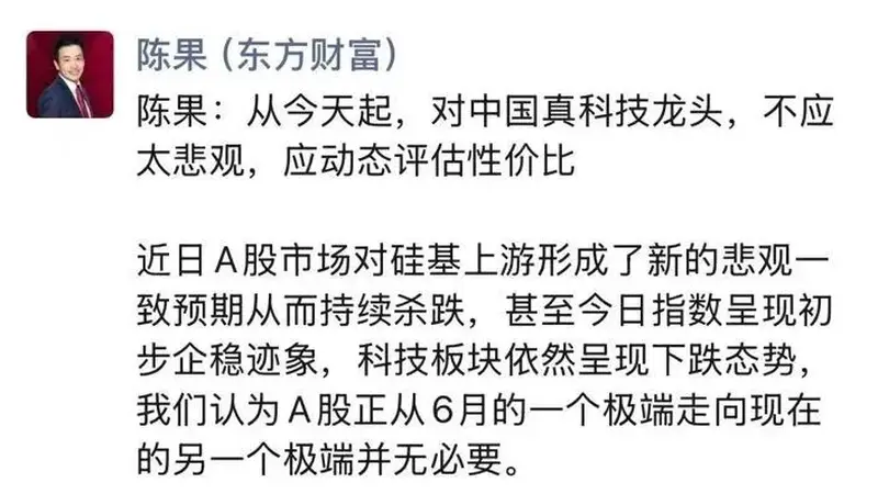 陈果最新发声:今天起,对中国真科技龙头不应太悲观