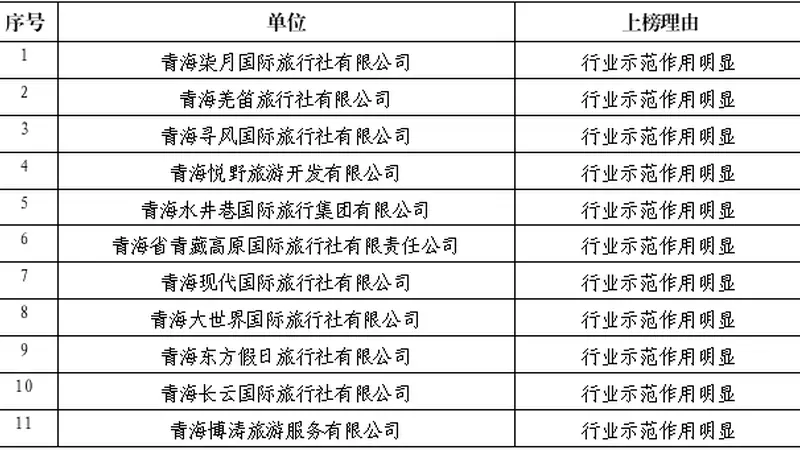 西宁市文化旅游广电局2026年第三批旅行社红黑榜名单