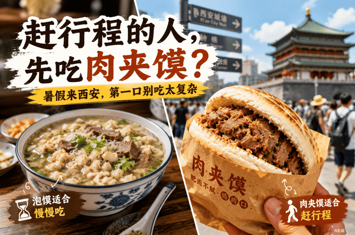 暑假来西安,为什么肉夹馍比泡馍更适合赶行程的人?
