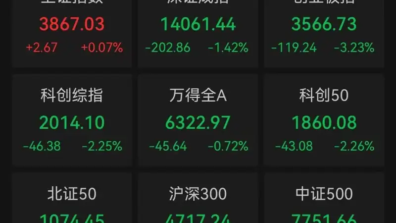 A股收评：超3800只个股飘绿，沪指收涨，深指、创业板指收跌；贵金属板块全天爆发，石化、保险、电脑硬件板块上涨，通信设备、半导体下跌