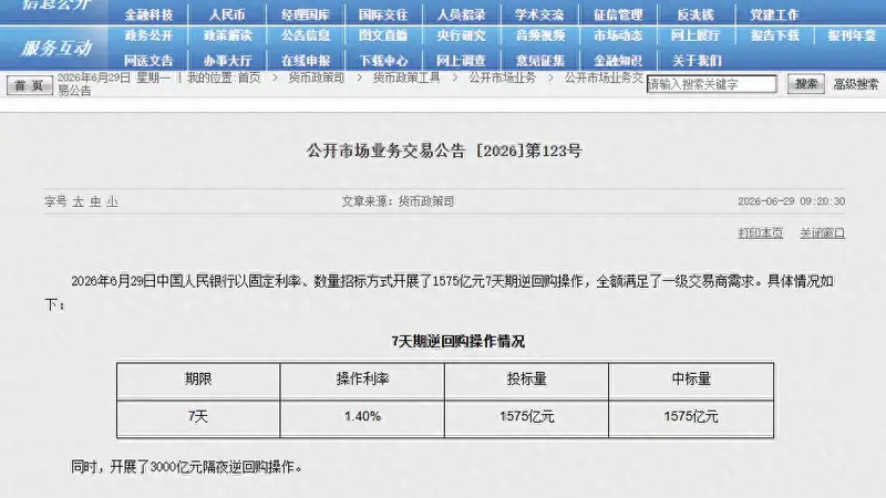 3000亿元!央行新操作