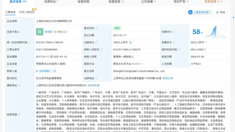 上海动次哒次文化传媒有限公司增资至100万元