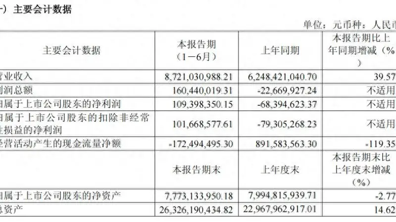 容百科技上半年同比扭亏为盈 但经营现金流净额降119.35%