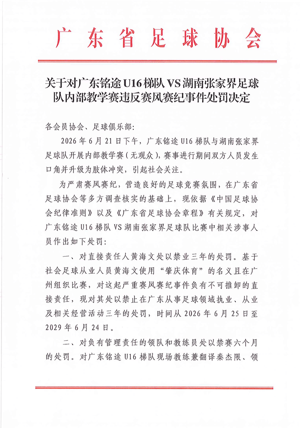 14岁小球员遭张家界足球队殴打,广东足协、湖南足协:多人被处罚