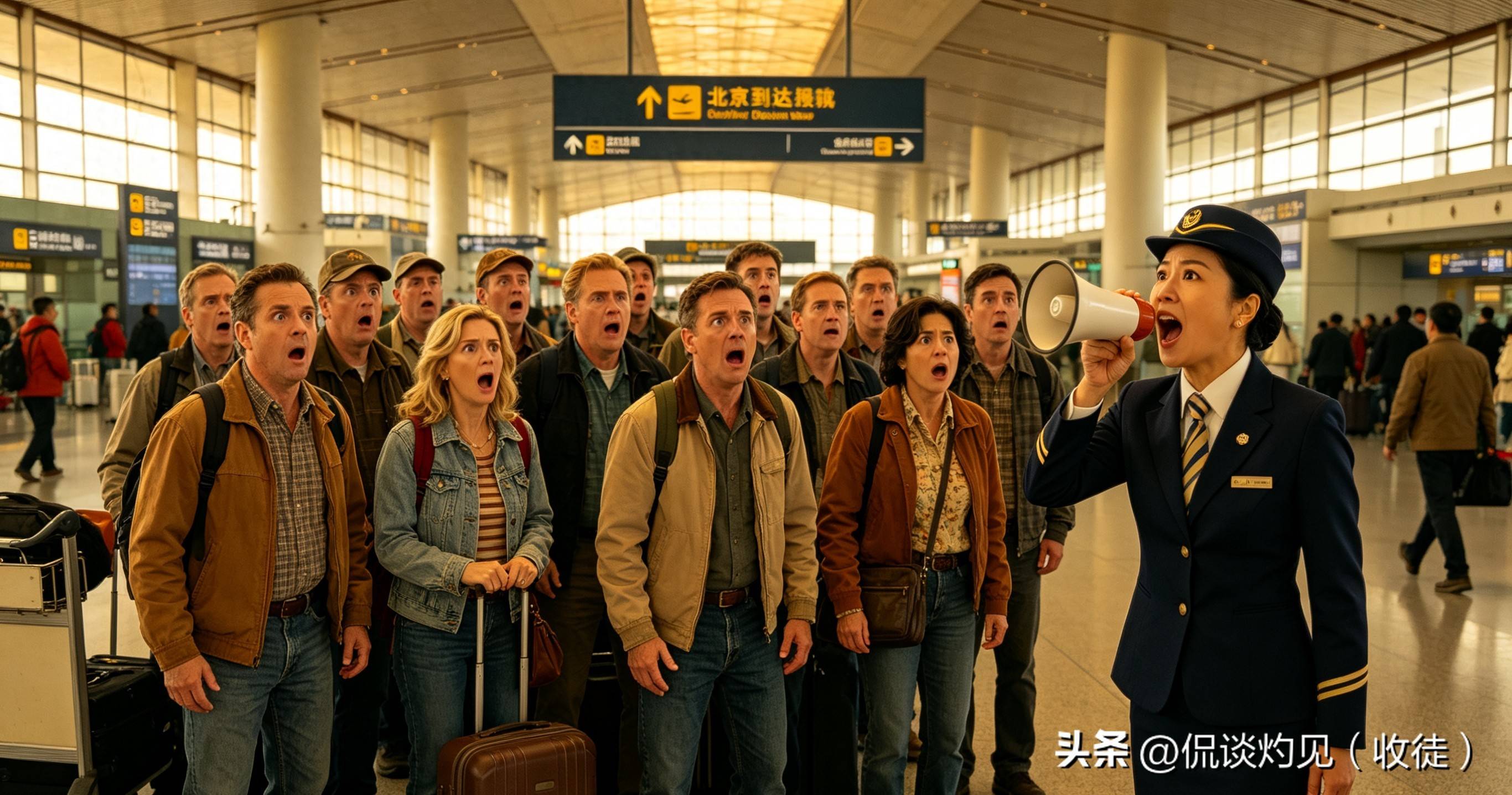 20人美国旅行团抵达北京机场,全员愣神,导游喊三次集合没人应声