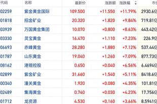 港股黄金股走强多股涨逾7% 大市震荡资金面仍有避险动作