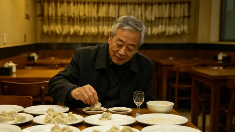 沈阳一家自助饺子馆贴出 18 元随便吃 的横幅，68 岁的大爷进店，吃了 20 多个饺子，喝光 2 两白酒
