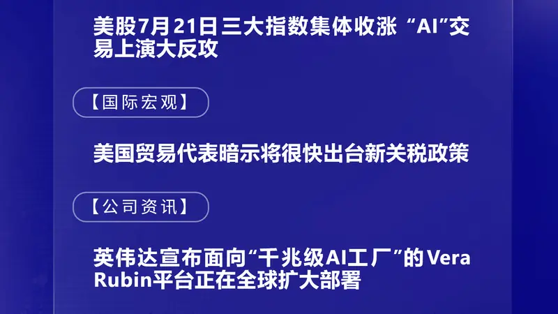 7月22日国际晨讯|韩国KOSPI指数站上7000点 美股“AI”交易大反攻