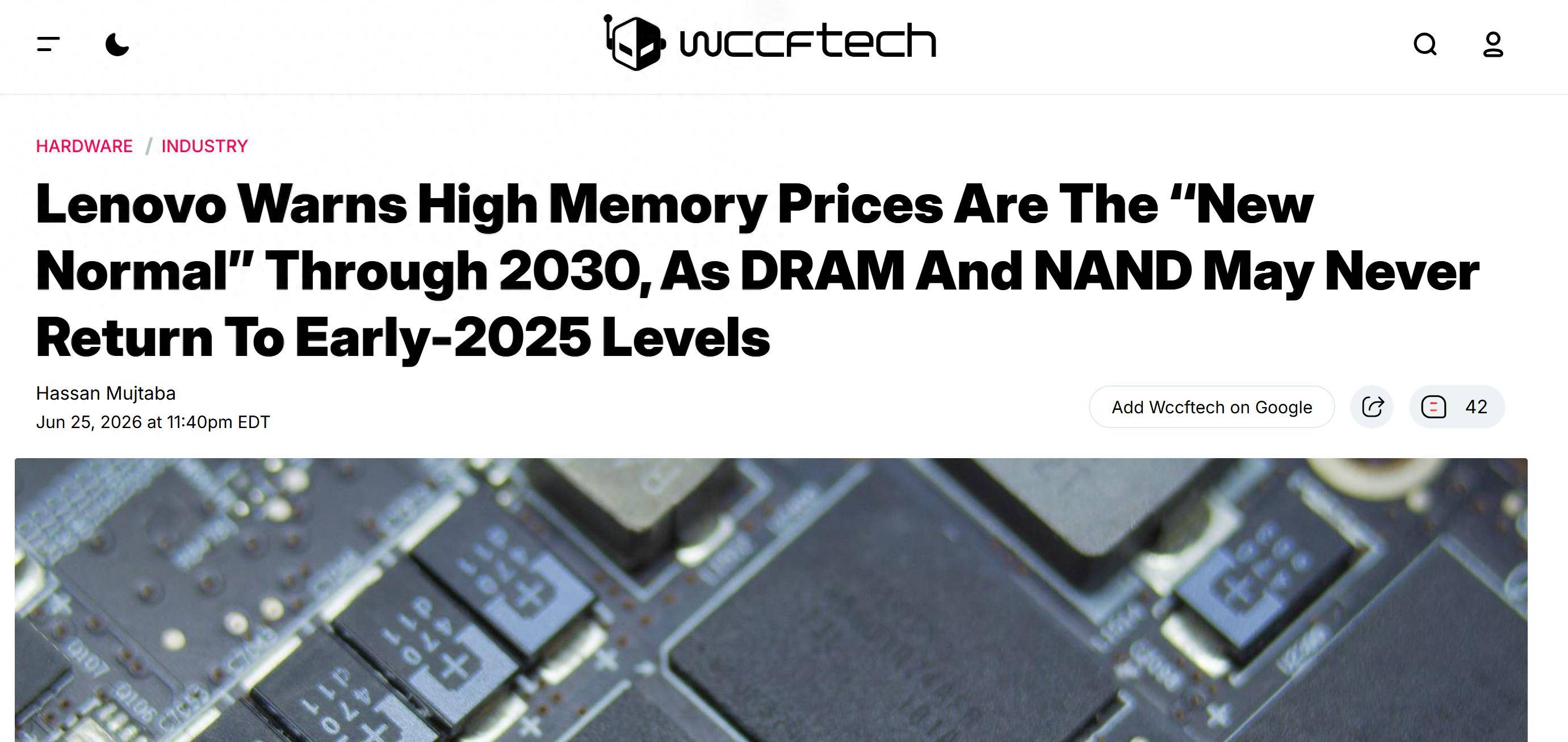 联想预警:存储芯片高价将贯穿至 2030 年,再也回不到从前低价