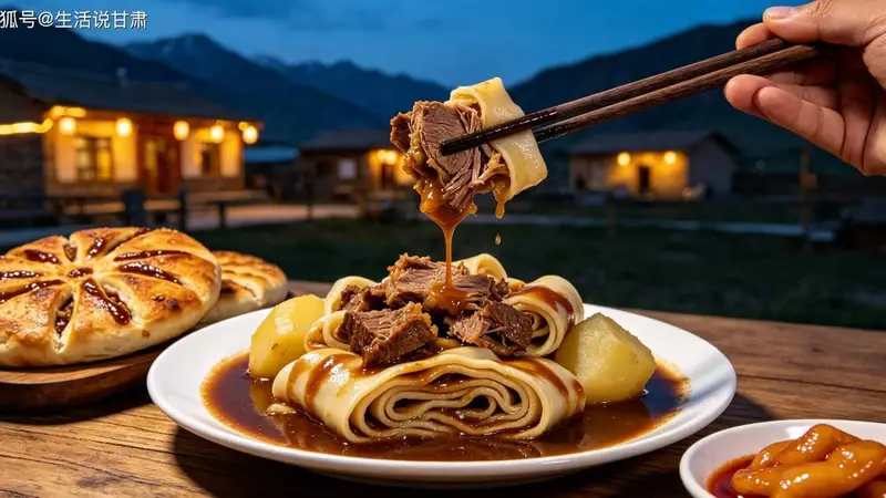 永昌羊肉垫卷子|焉支山下,面卷裹住草原肉香