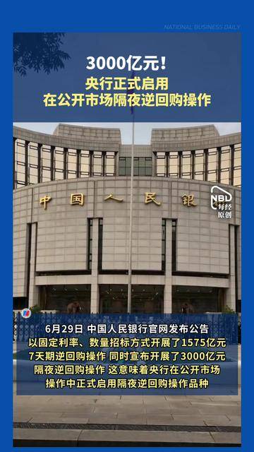 3000亿元!央行正式启用在公开市场隔夜逆回购操作