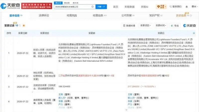 蚂蚁集团旗下公司等入股乐享智能